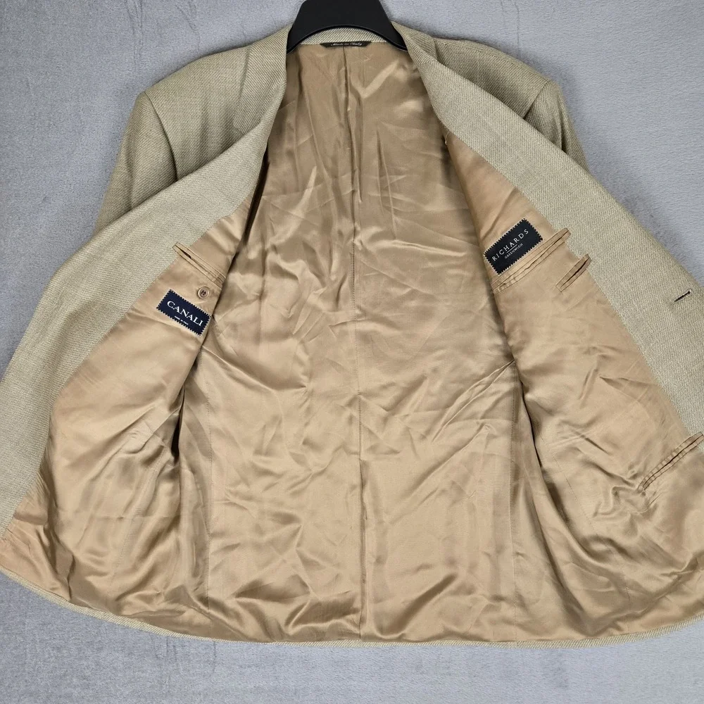 Canali Blazer Mens 54 R Beige 100% Pure New Wool Sport‎ Jacket  Made In Italy